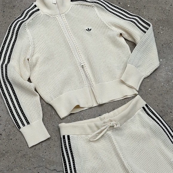 adidas Cream crochet  Track Pants with Black Stripes - Picture 3 of 10